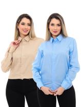 KIT Feminino 2 Peças - Camisa Social Premium Tipo Linho Bege e Azul Claro