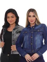 KIT Feminino 2 Peças - Jaqueta Jeans Simples e Jaqueta Jeans Vintage com Rasgo