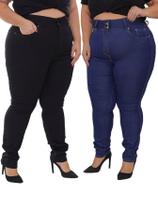 KIT Feminino 2 Peças Plus Size - Calça Skinny Jeans Escuro e Calça Skinny Jeans Preto - Pthirillo