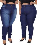 KIT Feminino 2 Peças Plus Size - Calça Skinny Jeans Escuro e Calça Skinny Jeans Simples com Detalhe de Risco