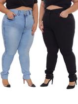 KIT Feminino 2 Peças Plus Size - Calça Skinny Jeans Lazúli e Calça Skinny Jeans Preto - Pthirillo