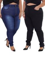 KIT Feminino 2 Peças Plus Size - Calça Skinny Jeans Preto e Calça Skinny Jeans Simples