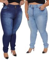 KIT Feminino 2 Peças Plus Size - Calça Skinny Jeans Simples com Detalhe de Risco e Calça Skinny Jeans Lazúli - Pthirillo