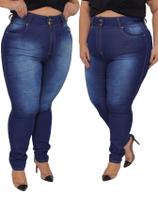 KIT Feminino 2 Peças Plus Size - Calça Skinny Jeans Simples e Calça Skinny Jeans Simples com Detalhe de Risco