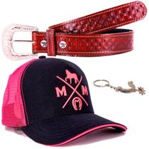 Kit Feminino Boné Adulto Mangalarga Cowgirl + Cinto Country