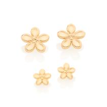 Kit Feminino Brinco Flores Banhado a Ouro 18k 526423 Kit Feminino Brinco Flores Banhado a Ouro 18k 526423