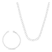 Kit Feminino Colar 40cm + Pulseira Elo Coração Prata 925