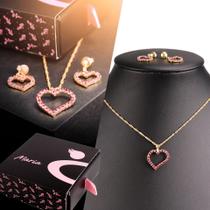 Kit feminino colar brinco pingente dourado strass Kit feminino colar brinco pingente dourado strass