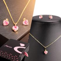 Kit feminino colar brinco pingente dourado zirconia atacado