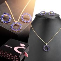 Kit Feminino Colar E brinco Dourado Strass azul KCBAS