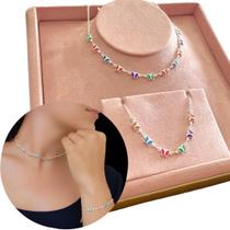 Kit Feminino Colar Pulseira Borboleta Banhado Ouro 18k Prata