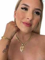 Kit Feminino Cordao Pulseira Ping 10mm Grumet Banhado Ouro