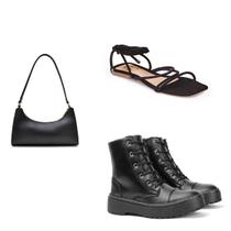 Kit Feminino Coturno Blogueirinha Tratorado Rasteirinha de Amarrar Tiras Finas + Bolsa Baguete