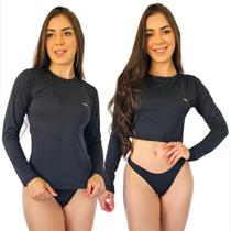 Kit Feminino Cropped Com Camisa Proteção Solar Manga Longa Logo Refletiva Estampada Calcinha Cintura Alta Asa Delta Conjunto