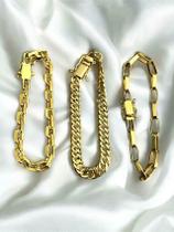 Kit Feminino Mix 3 Pulseiras 6Mm Banhado A Ouro 18K Luxo Kit Feminino Mix 3 Pulseiras 6Mm Banhado A Ouro 18K Luxo