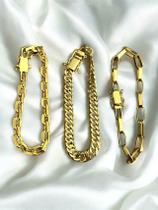Kit Feminino Mix 3 Pulseiras 6mm Banhado a Ouro 18k Luxo
