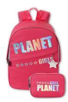 Kit Feminino Mochila e Estojo Planet Girls Rosa Médio