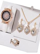 Kit Feminino Pedra Branca Cravejada + Relógio Banhado a Ouro Kit Feminino Pedra Branca Cravejada + Relógio Banhado a Ouro