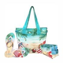 Kit Feminino Praia Azul Bolsa Chinelo Necessaire Magicc KIT-232 Kit Feminino Praia Azul Bolsa Chinelo Necessaire Magicc KIT-232
