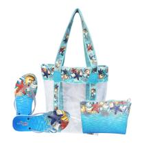 Kit Feminino Praia Fundo Do Mar Bolsa Chinelo Necessaire Magicc Bolsas