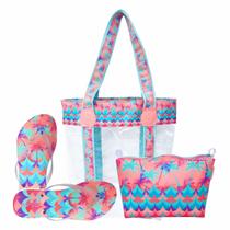 Kit Feminino Praia Transparente Coqueiros Chinelo Necessaire Magicc Bolsas Kit Feminino Praia Transparente Coqueiros Chinelo Necessaire Magicc Bolsas