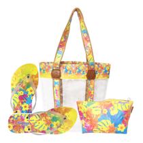 Kit Feminino Praia Tropical Transparente Bolsa Chinelo Necessaire Magicc Bolsas