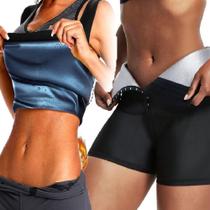 Kit Feminino Regata e Bermuda Sauna Redutora De Medidas Térmico De Compressão Fitness Academia