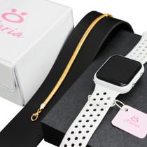 Kit Feminino Relogio Digital prova d agua + Pulseira laminada Dourada RLAQ3