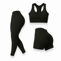 Kit Feminino Tope Tipo nadador sem bojo, Calça legging cintura alta e Shorts de cintura alta