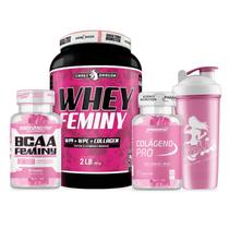 Kit Feminy Whey Protein 907g BCAA 60 Cáps Colágeno 60 Cáps Coqueteleira 600ml