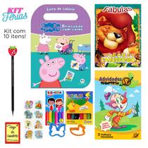 Kit Férias Livros De Colorir Atividades Peppa Pig c/ 10 Itens Massinha Jogo e Giz