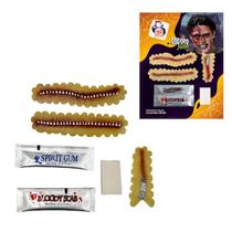 Kit Ferimento Cicatriz Zíper Halloween Horror Make com Prótese, Cola Corporal e Sangue Falso