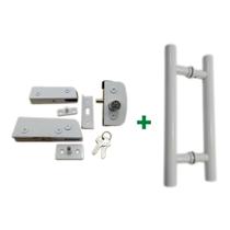 Kit ferragens para porta de vidro blindex pivotante + puxador tubular redondo 30x20cm - Branco Kit ferragens para porta de vidro blindex pivotante + puxador tubular redondo 30x20cm - Branco