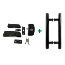 Kit ferragens para porta de vidro blindex pivotante + puxador tubular redondo 30x20cm - Preto