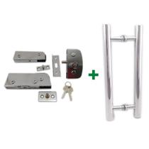 Kit ferragens para porta de vidro blindex pivotante + puxador tubular redondo 40x30cm - Cromado - Demarcos Engenharia