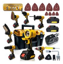 Kit Ferramenta Elétrica 8 Em 1 Profissional Parafusar Cortar Lixar Serrar Podar Maleta 9 Lixas