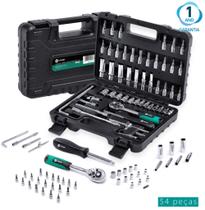 Kit Ferramenta Jogo de Chave Catraca Encaixe 1/4 Soquetes 14mm Extensão Completo 54 Peças