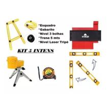 Kit Ferramenta Medição 5 Itens Profis. Pedreiro Obra Geral