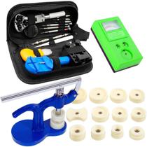 Kit ferramenta relojoeiro completo prensa medidor de bateria