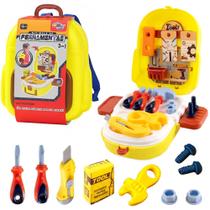 Kit Ferramentas 2 em 1 com Chave Fenda Estrela Martelo Vira Mochila Presente Infantil