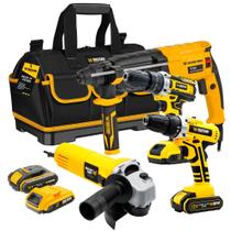 Kit Ferramentas 4 Em 1 Martelete Rotativo + Esmerilhadeira + Parafusadeira 21v e 12V Fasterr Tools