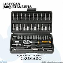Kit Ferramentas 46 Peças com Maleta Soquetes, Bits e Catraca Reversível p Uso Profissional ou Doméstico