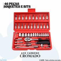 Kit Ferramentas 46 Peças com Maleta Soquetes, Bits e Catraca Reversível p Uso Profissional ou Doméstico