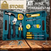Kit Ferramentas Completo 16 peças Maleta de Ferramentas Multifuncional Alicate Martelo Chaves