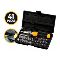 Kit Ferramentas De Bits Chaves Jogo Catraca Reversível Soquetes 41 Peças Com Maleta