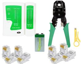 Kit Ferramentas de Rede Alicate Crimpar + Decapador + Testador + Conectores + Bateria