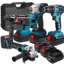 Kit Ferramentas Eletricas Bateria Furadeira Parafusadeira Martelete Esmerilhadeira Maleta Obra Reparos Montagens