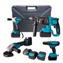 Kit Ferramentas Elétricas - Martelete + Parafusadeira + Esmerilhadeira + Furadeira 48v Premium