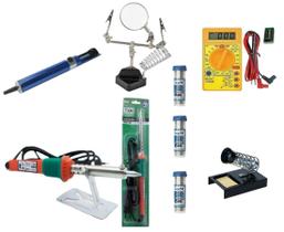 Kit Ferramentas Eletrônicas Lupa Multímetro Solda Sugador
