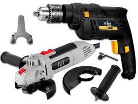 Kit Ferramentas Furadeira De Impacto 220v + Esmerilhadeira Cor Preto Frequência 60hz